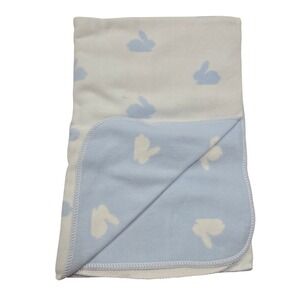 Vintage 2003 Gymboree Blue White Reversible Bunny Blanket Baby Boy Easter Cotton
